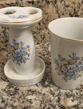 Vintage VANITY / BATHROOM Set Of 2 Ceramic PORCELAIN Holders Japan